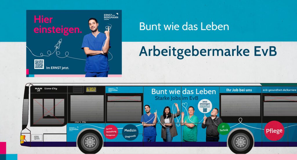 Regionale Recruiting-Kampagne mit Buswerbung, Print- und Online-Materialien – Agentur Schweiger stärkt Arbeitgebermarke im Gesundheitswesen